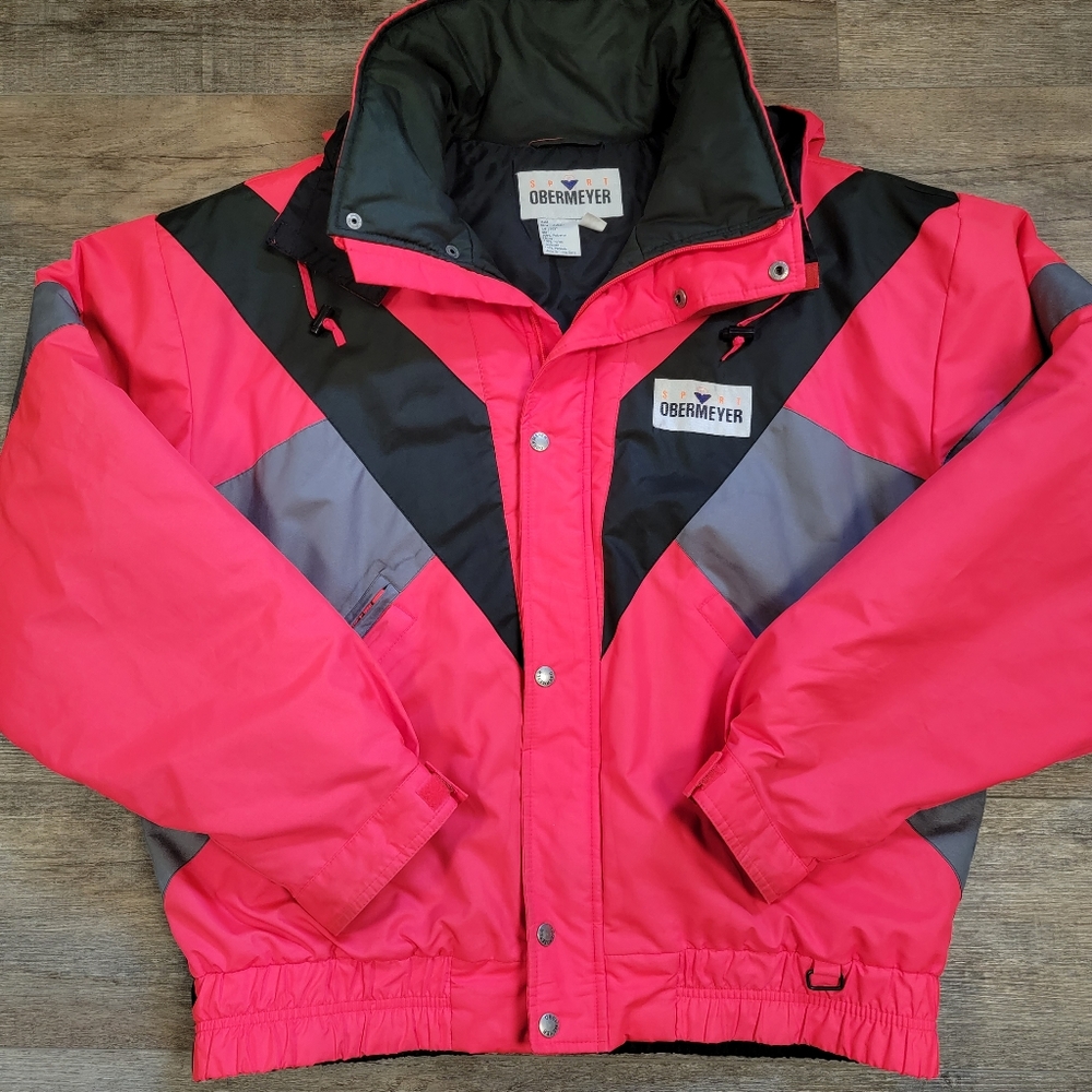 OBERMEYER Sport Ski Jacket Coat Aviator Recco Technology Red Black Gray Mens XL